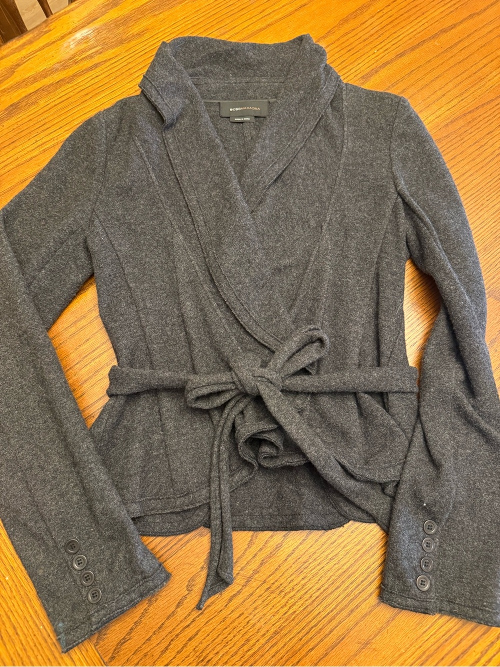 BCBGMaxAzria Dark Gray Wrap Belted Cardigan wool Sweater/jacket